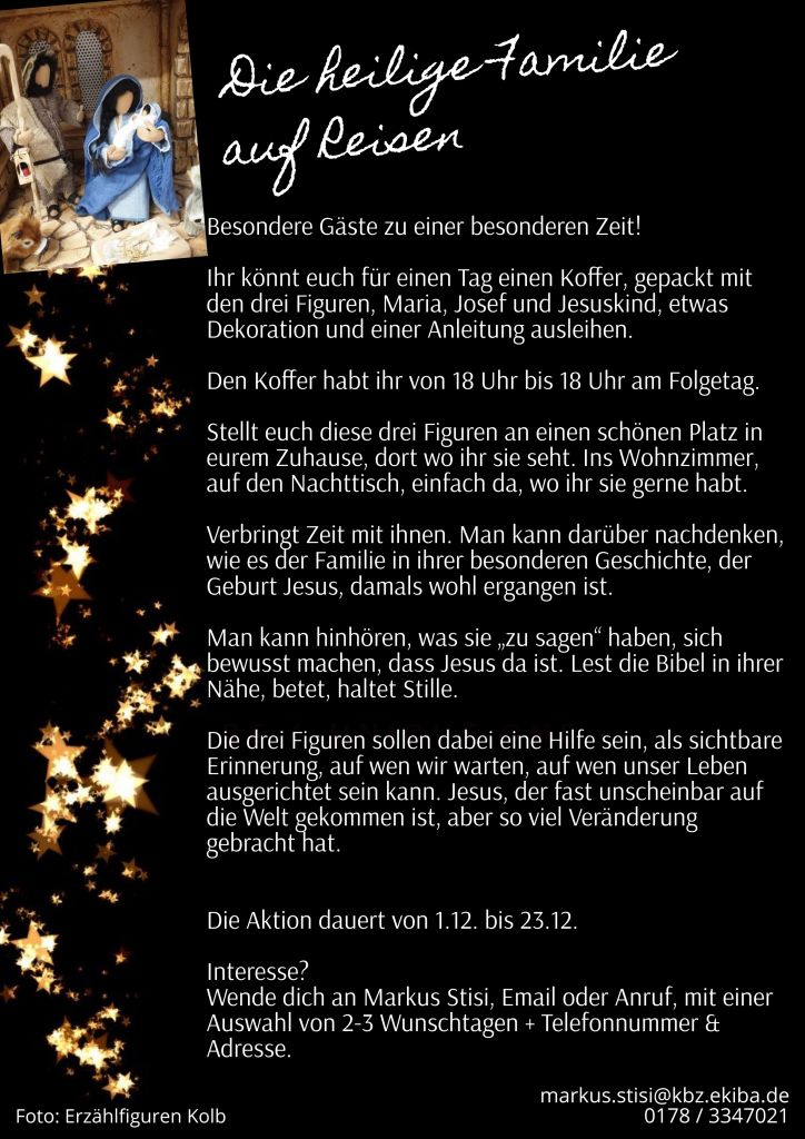 Flyer zur Aktion "Die heilige Familie auf Reisen".