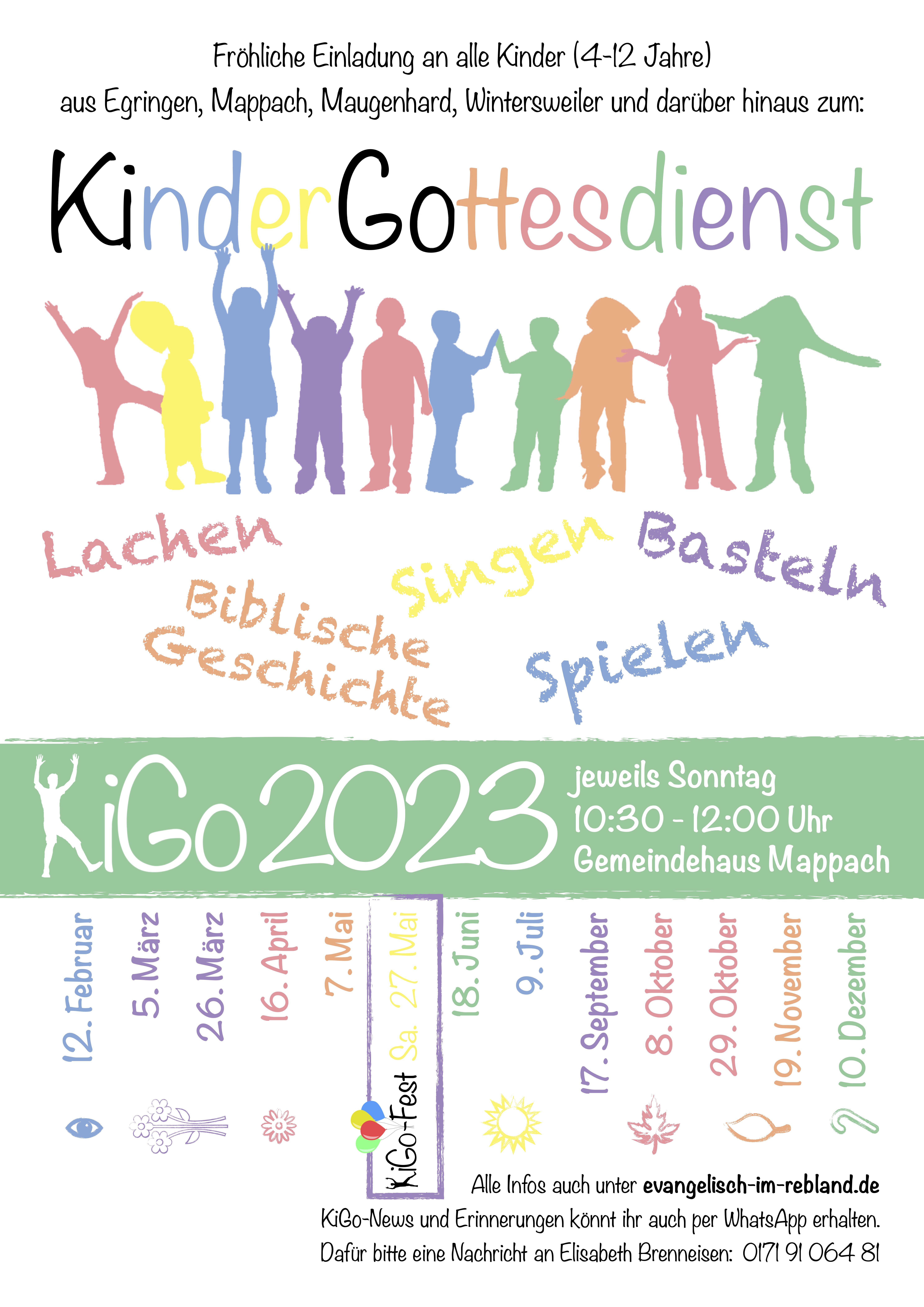 Flyer des Kindergottesdienst mit Terminen und Kontaktdaten.